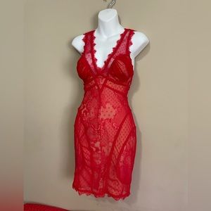 Bebe Sz S red lace bodycon dress